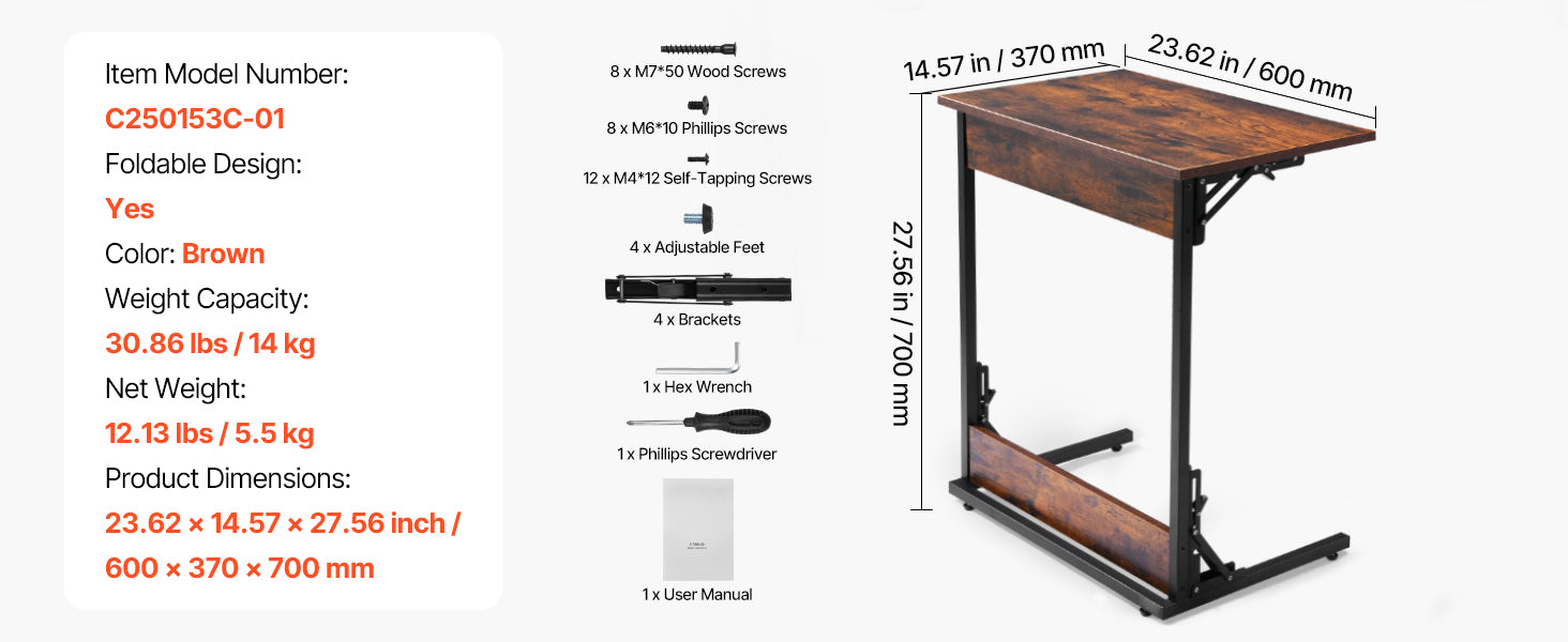 SucceBuy C Table C Shaped Sofa Side Table with Metal Frame Rolling Casters Portable C Shaped End Stand for Living Room Office