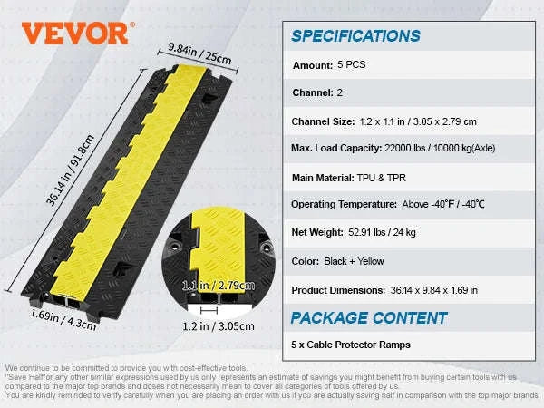 Cable Protector Ramp 2 Channel Heavy Duty Wire Cord Cover-3PCS Tape 1.2W LBS / spain