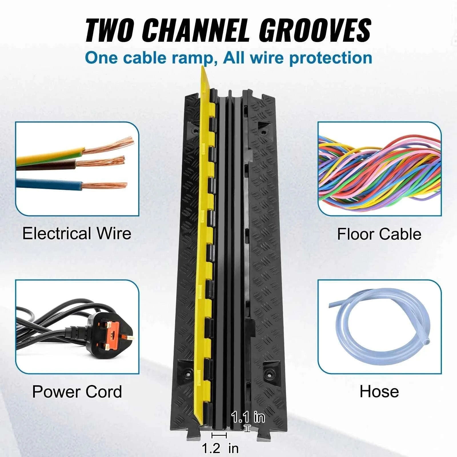 Cable Protector Ramp 2 Channel Heavy Duty Wire Cord Cover-3PCS Tape 1.2W LBS / spain