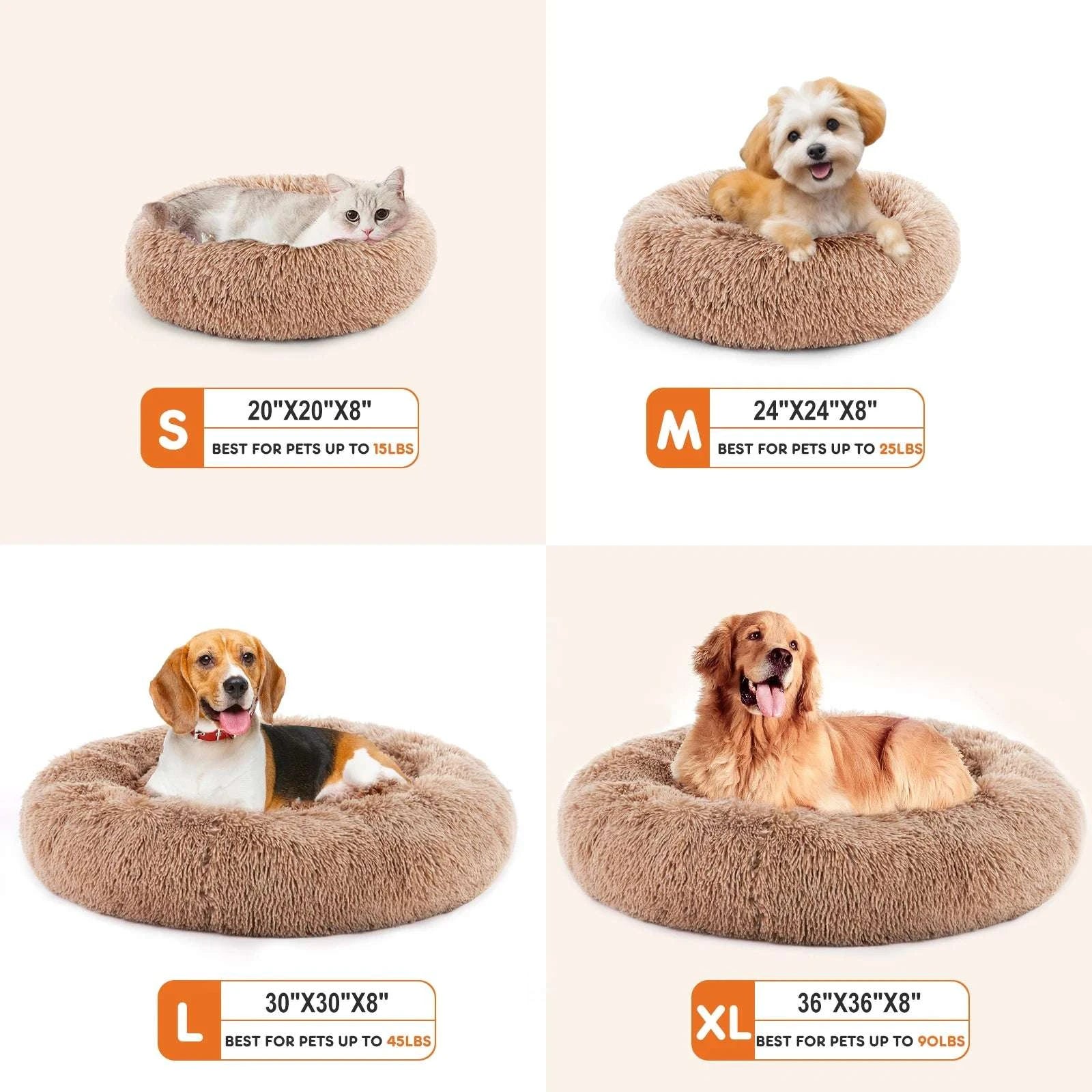 Calming Plush Dog Bed with Non-Slip Base – Washable Round Pet Bed-GRAY / S / United States