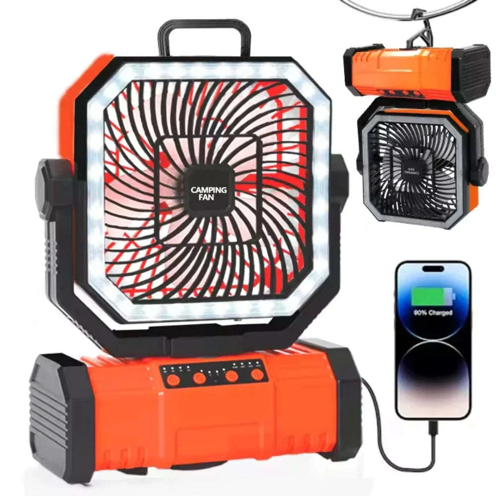 Camping Ceiling Fan with Light and Remote Control-Orange(Bluetooth) / United States