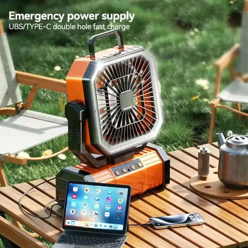 Camping Ceiling Fan with Light and Remote Control-Orange(Bluetooth) / United States
