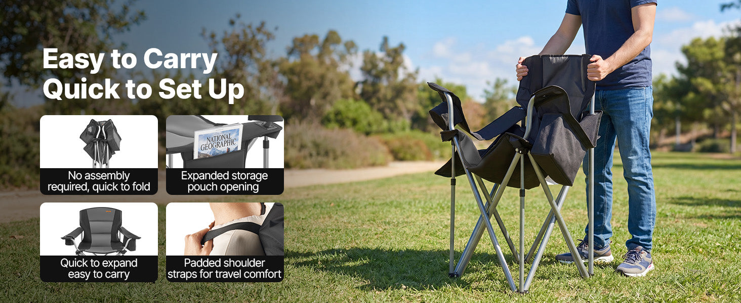 SucceBuy 2Pack Oversized Camping Chairs 450 lbs Heavy Duty Support Portable Folding Camp Chairs with Padded Backrest & Armrests