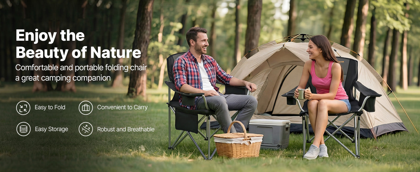 SucceBuy 2Pack Oversized Camping Chairs 450 lbs Heavy Duty Support Portable Folding Camp Chairs with Padded Backrest & Armrests