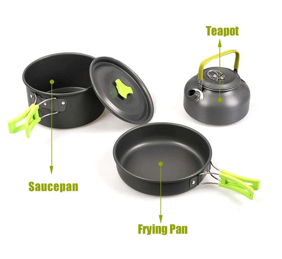 Camping Cookware Kit for 2-3 People with Pot, Pan and Teapot-Black