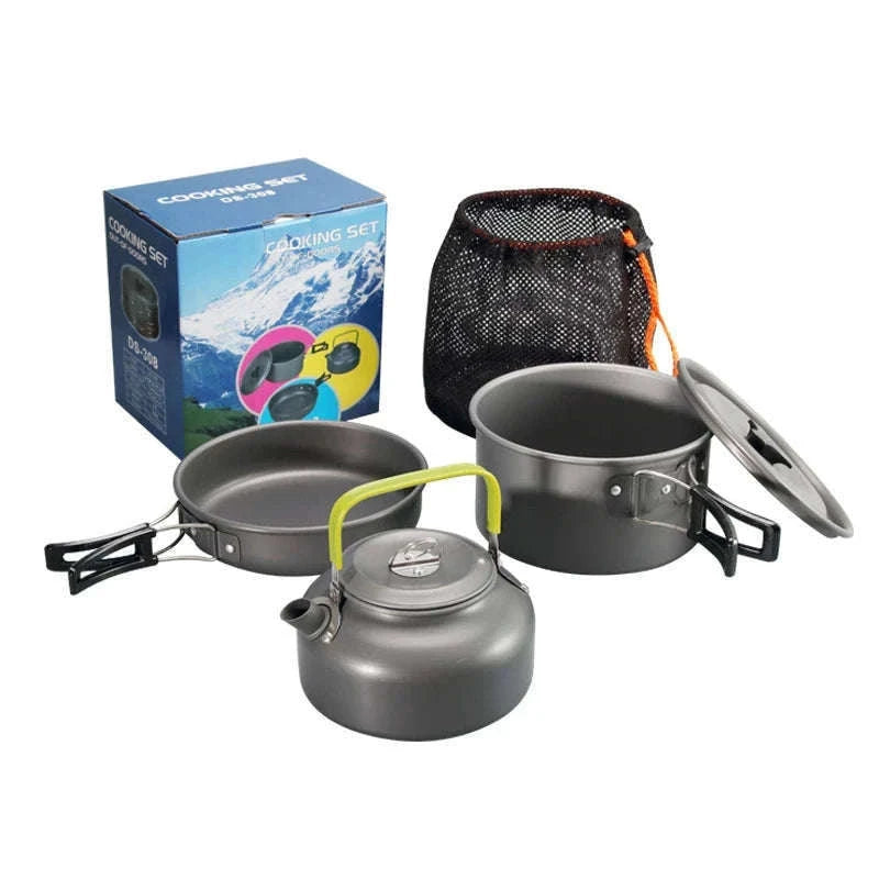 Camping Cookware Kit for 2-3 People with Pot, Pan and Teapot-Black