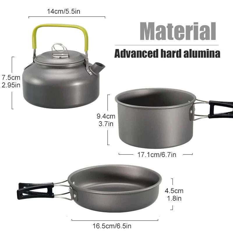Camping Cookware Kit for 2-3 People with Pot, Pan and Teapot-Black