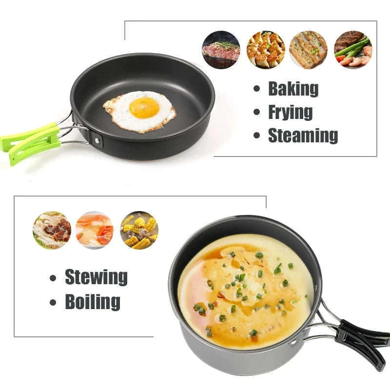 Camping Cookware Kit for 2-3 People with Pot, Pan and Teapot-Black