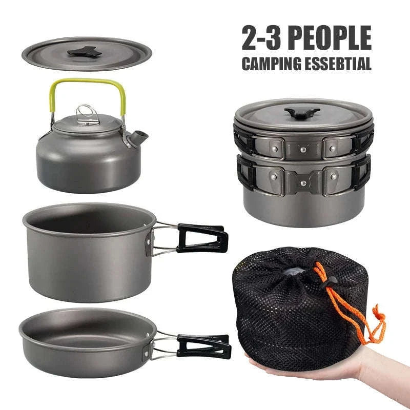 Camping Cookware Kit for 2-3 People with Pot, Pan and Teapot-Black