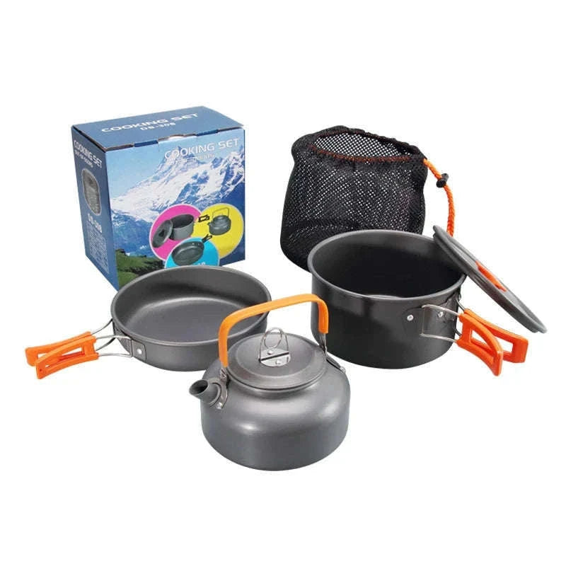 Camping Cookware Kit for 2-3 People with Pot, Pan and Teapot-Black