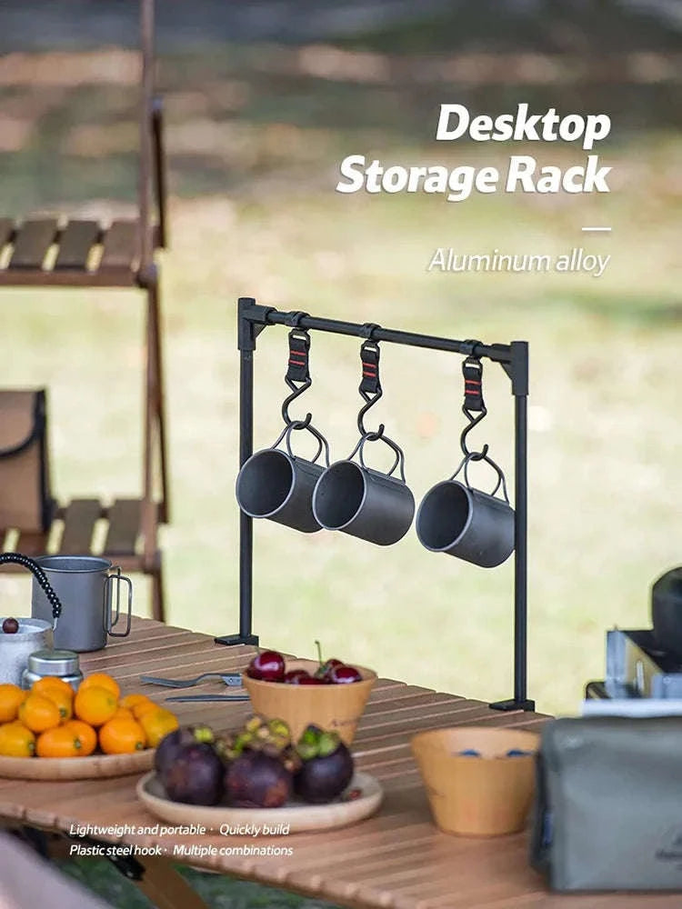 Camping Desktop Storage Rack with Hook, Aluminum Hanging Stand-Single Rack Set 1