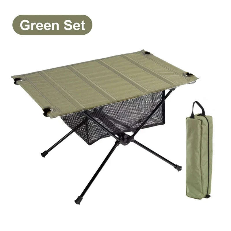Camping Folding Table with Aluminum Alloy Frame and Roll-Up Top-Green Set