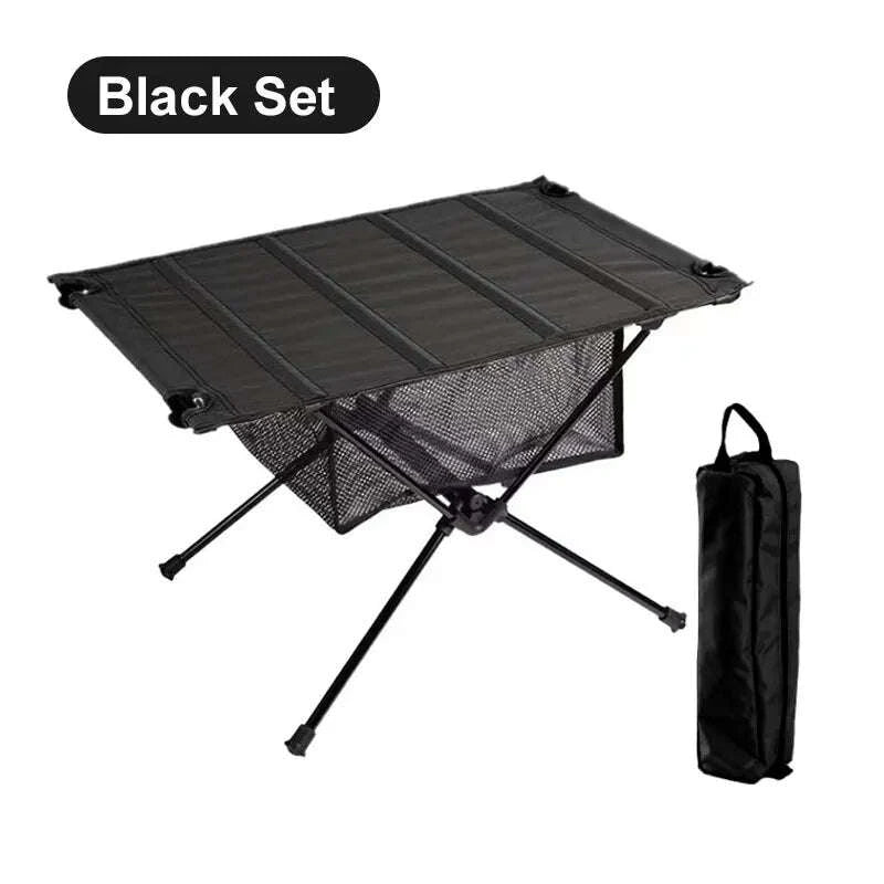 Camping Folding Table with Aluminum Alloy Frame and Roll-Up Top-Green Set