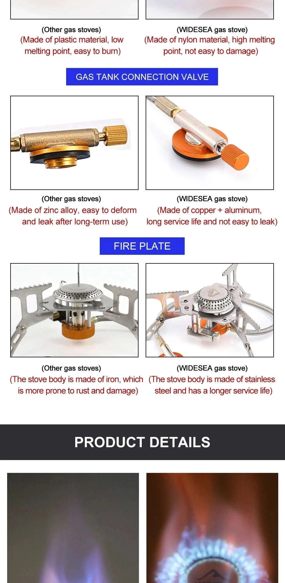 Camping Gas Stove Outdoor Burner with Ignition-with stable support