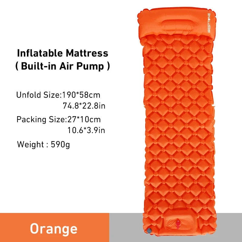 Camping Inflatable Mattress with Built-In Pump and Pillow-Orange