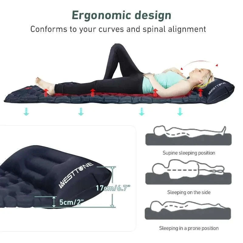 Camping Inflatable Mattress with Built-In Pump and Pillow-Orange