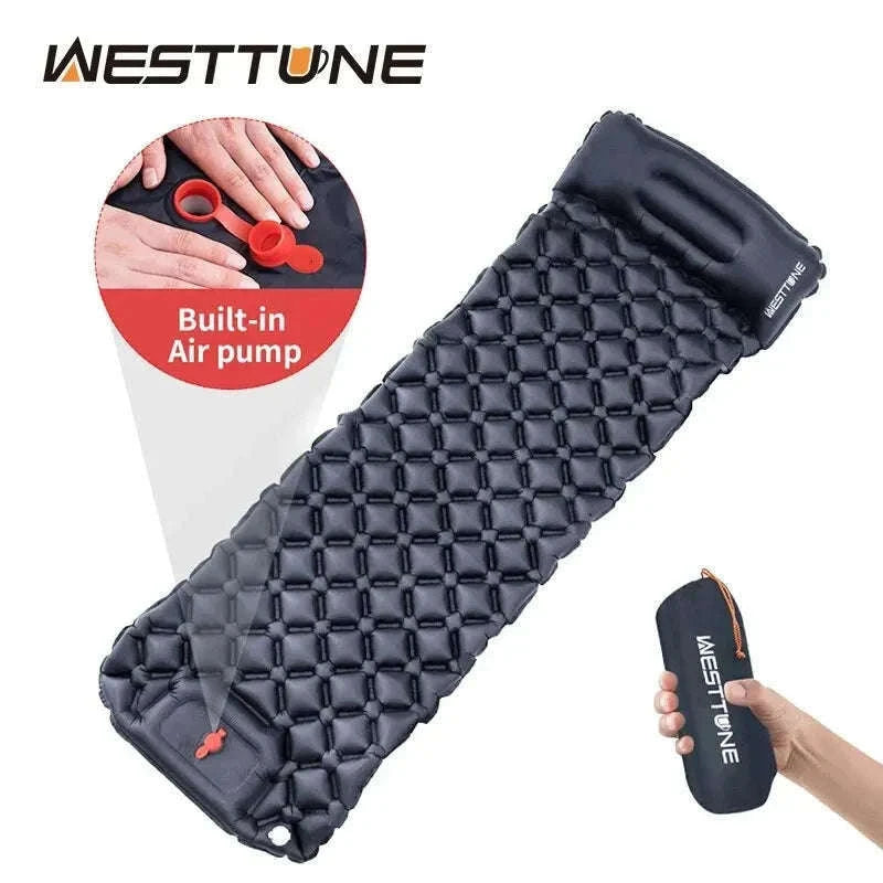 Camping Inflatable Mattress with Built-In Pump and Pillow-Orange