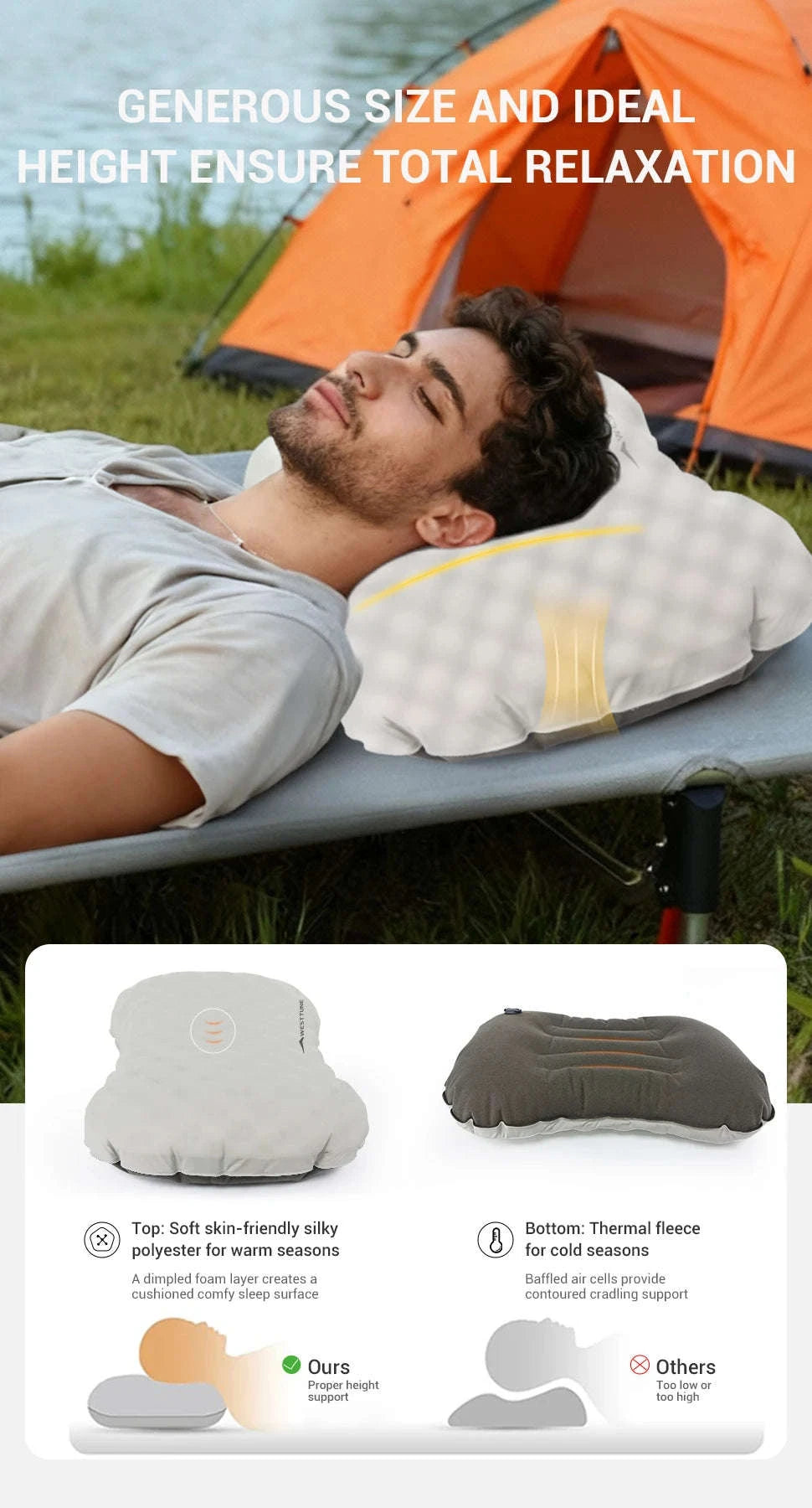 Camping Inflatable Pillow for Neck and Lumbar Support-Off-white