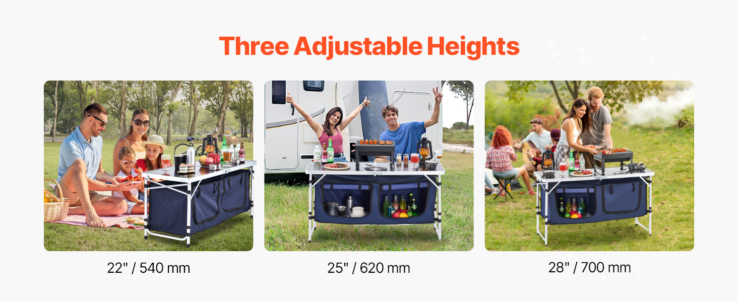 Folding Camping Kitchen Table with Storage & Adjustable Height