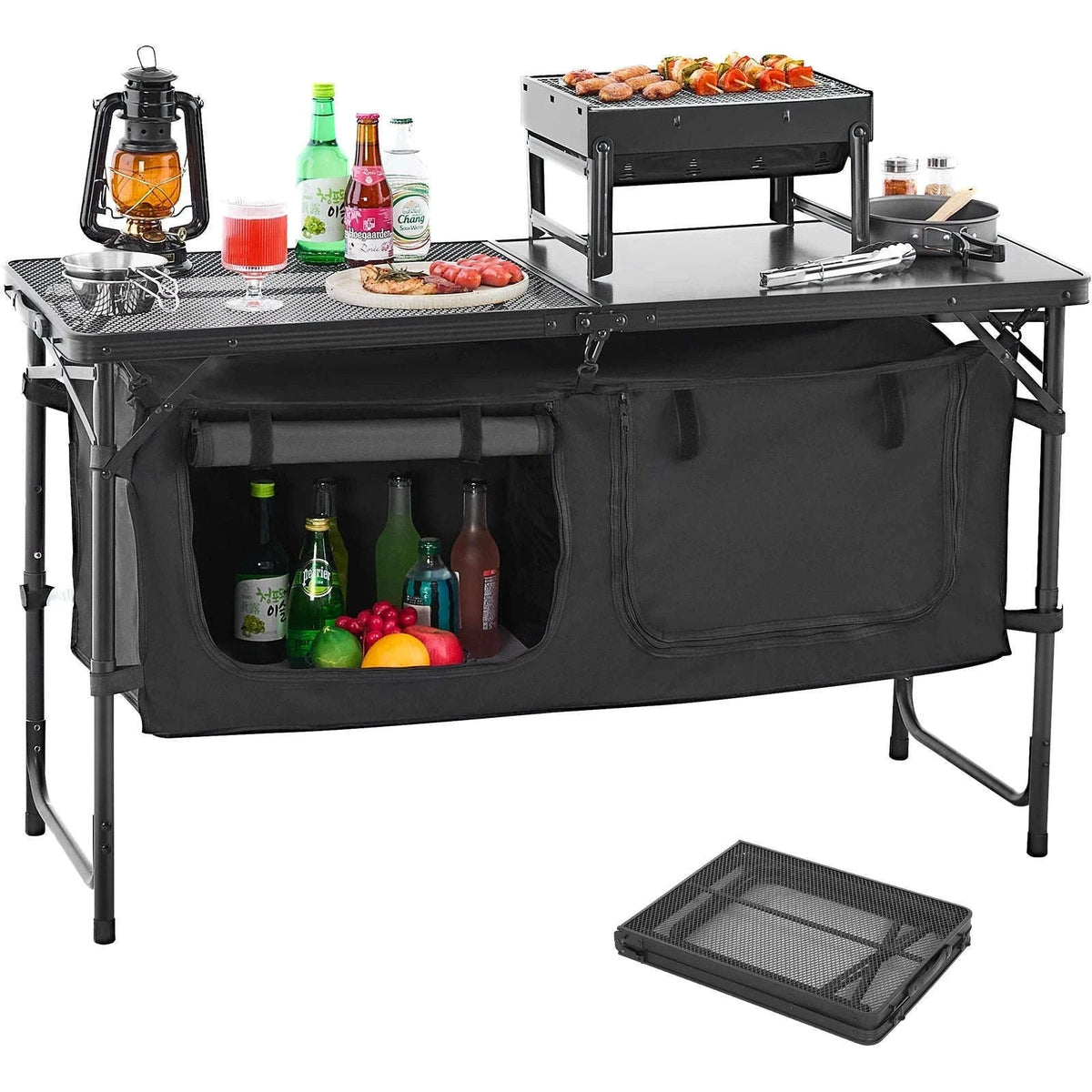Camping Kitchen Table Portable Cook Station for Outdoor Cooking-Black / United States