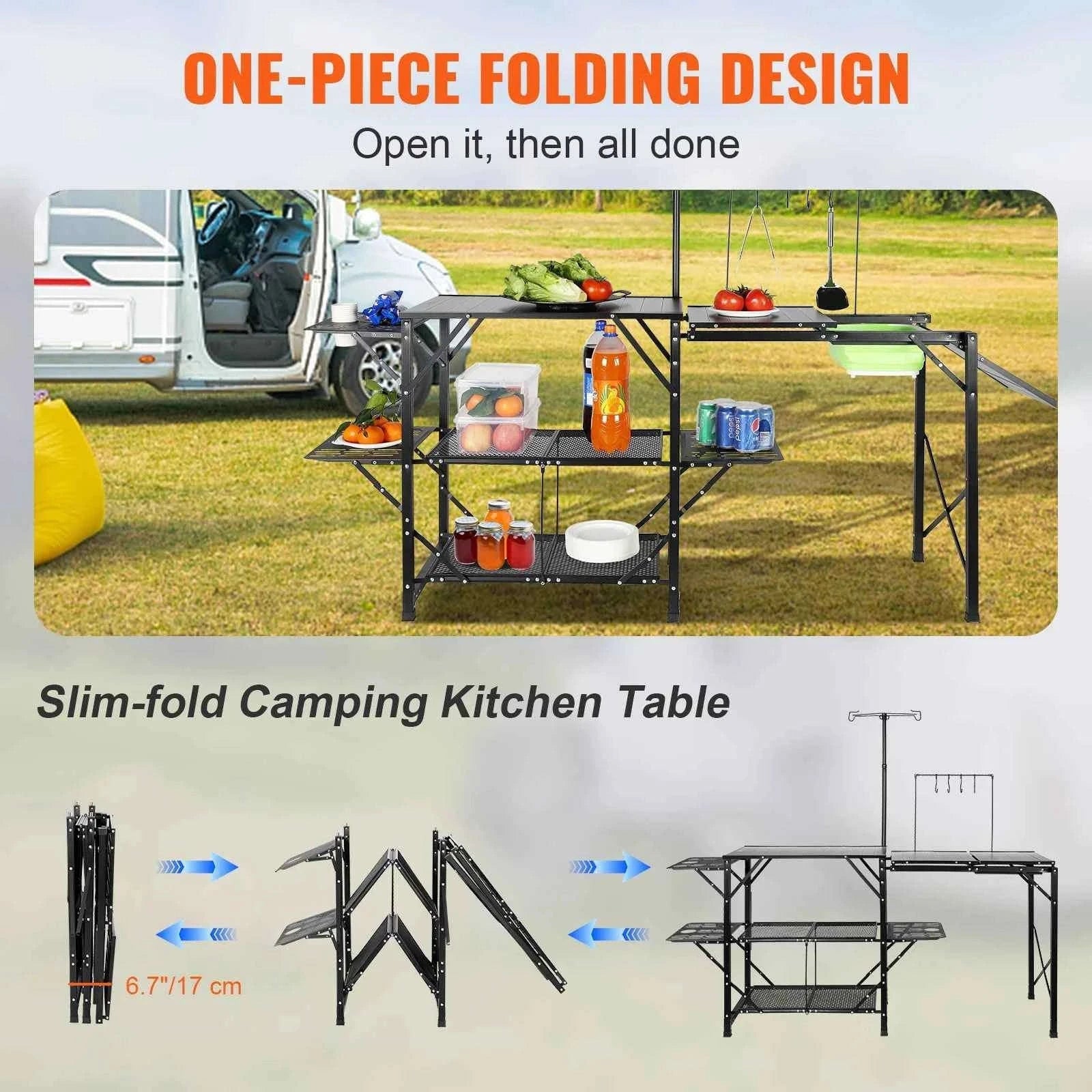Camping Kitchen Table with Sink, Aluminum Folding Portable Outdoor Cook Station-21.4 lbs / CZECH REPUBLIC