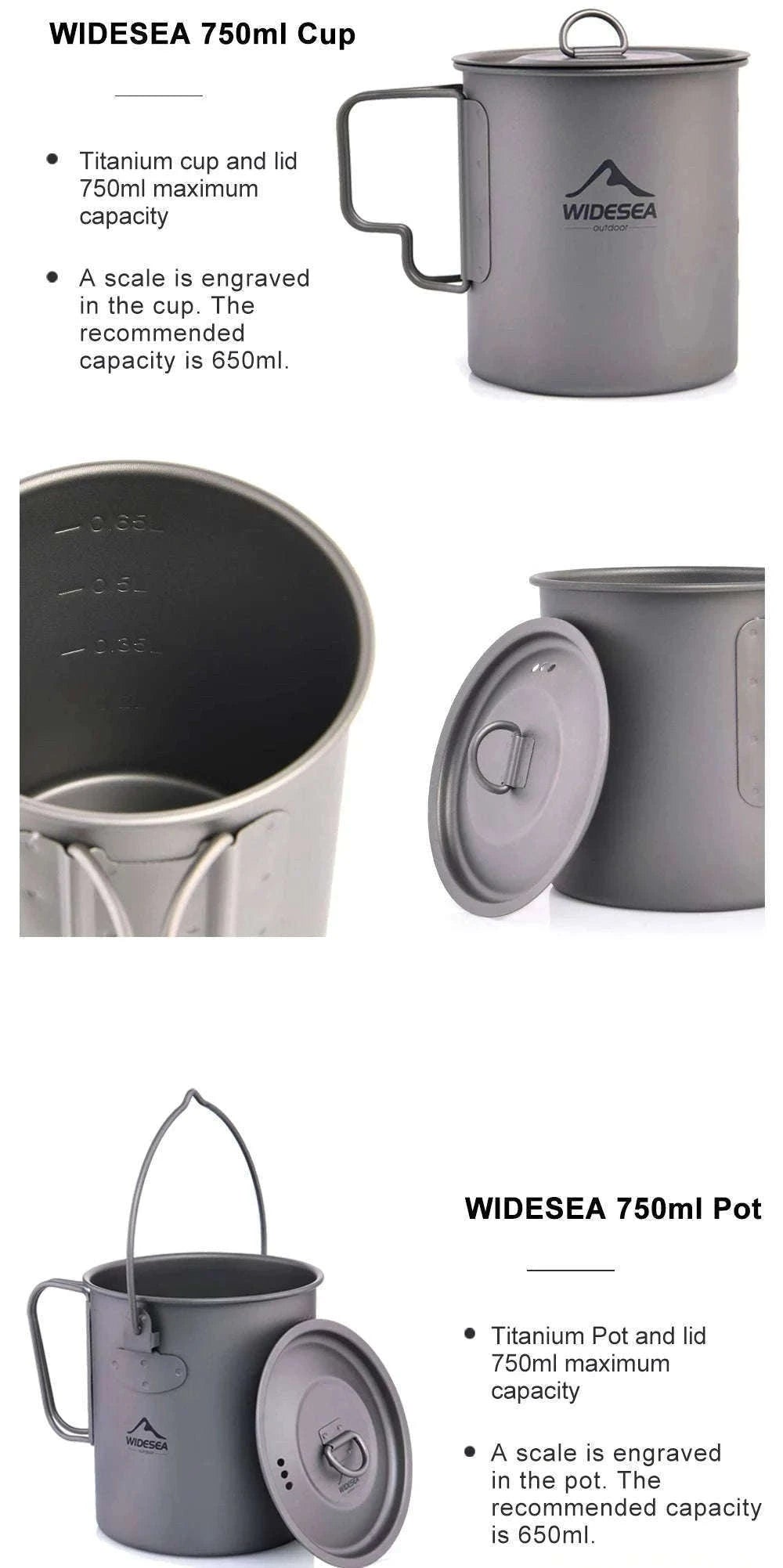 Camping Titanium Mug 0.6L-Titanium Cup 600ML / China Mainland