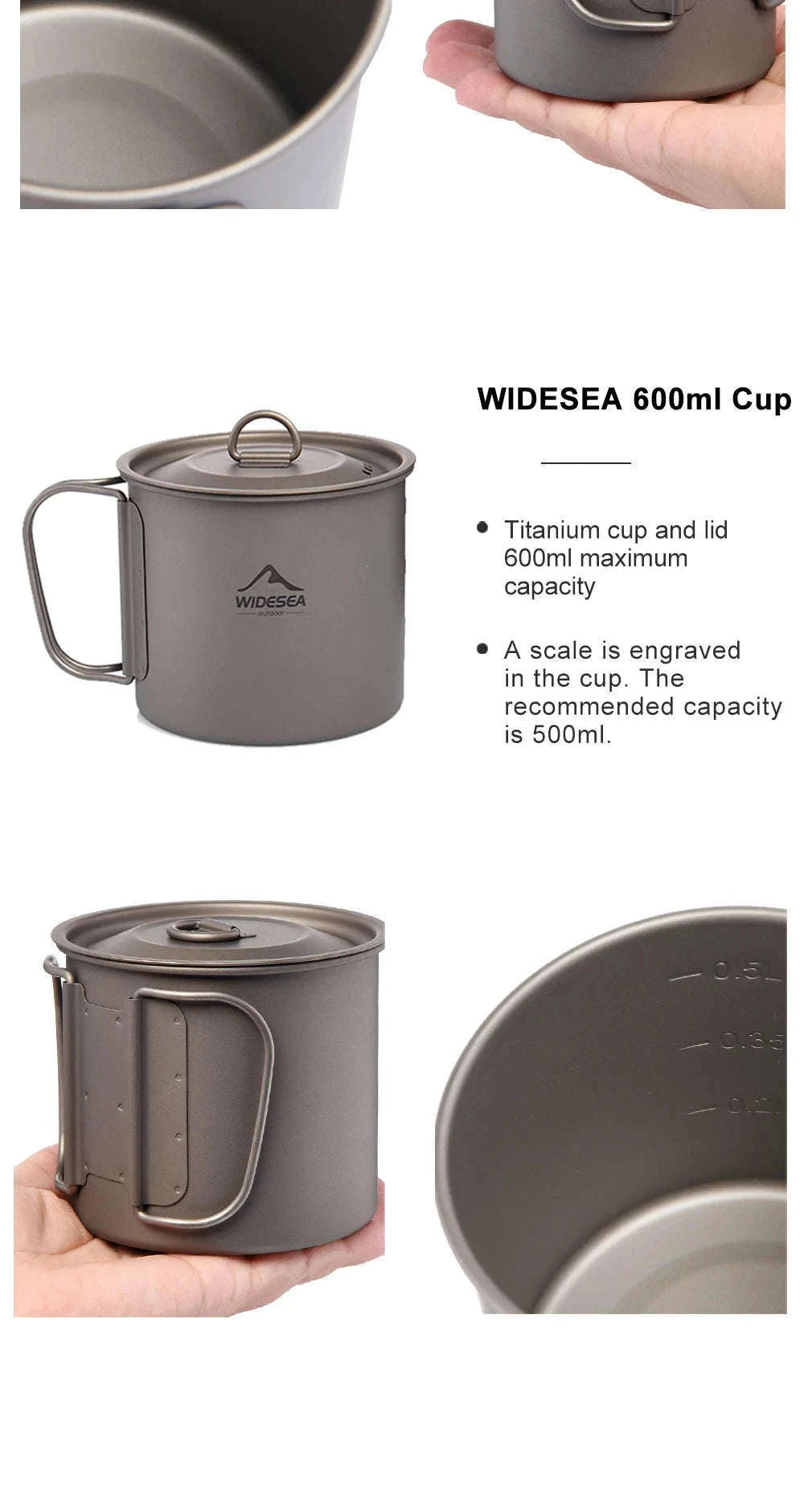 Camping Titanium Mug 0.6L-Titanium Cup 600ML / China Mainland