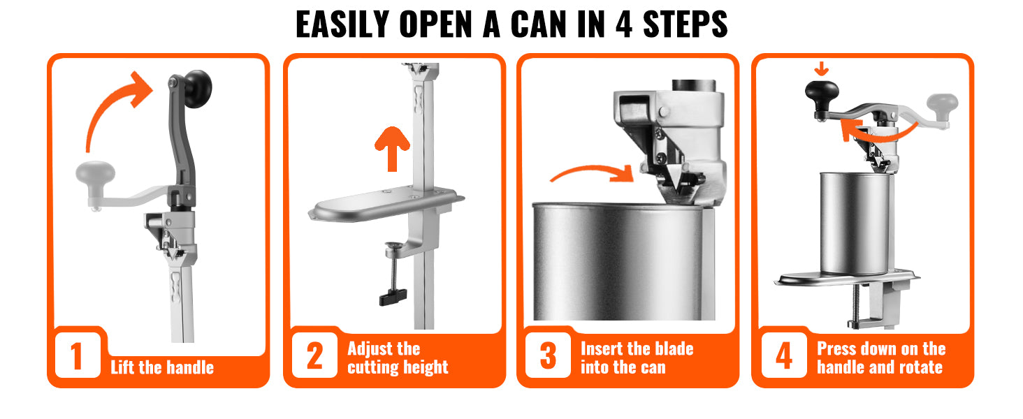 Commercial Manual Can Opener with Table Clamp & Adjustable Height