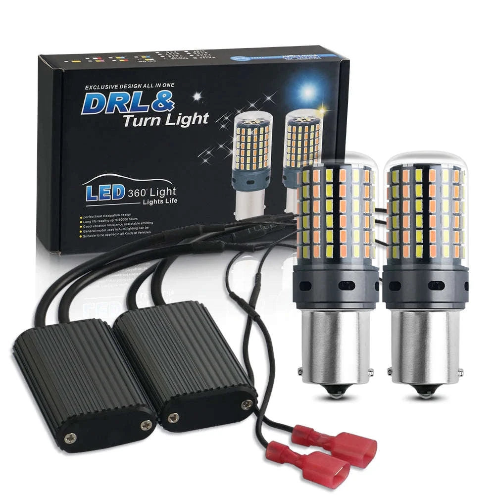 Canbus LED Turn Signal Bulbs Dual Color 12V 2-Pack-1156 BAU15S PY21W / White-Yellow