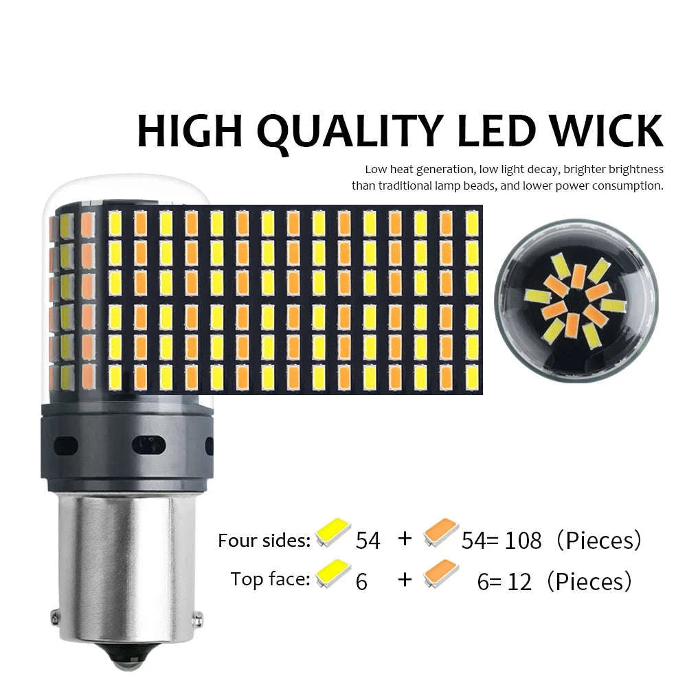 Canbus LED Turn Signal Bulbs Dual Color 12V 2-Pack-1156 BAU15S PY21W / White-Yellow