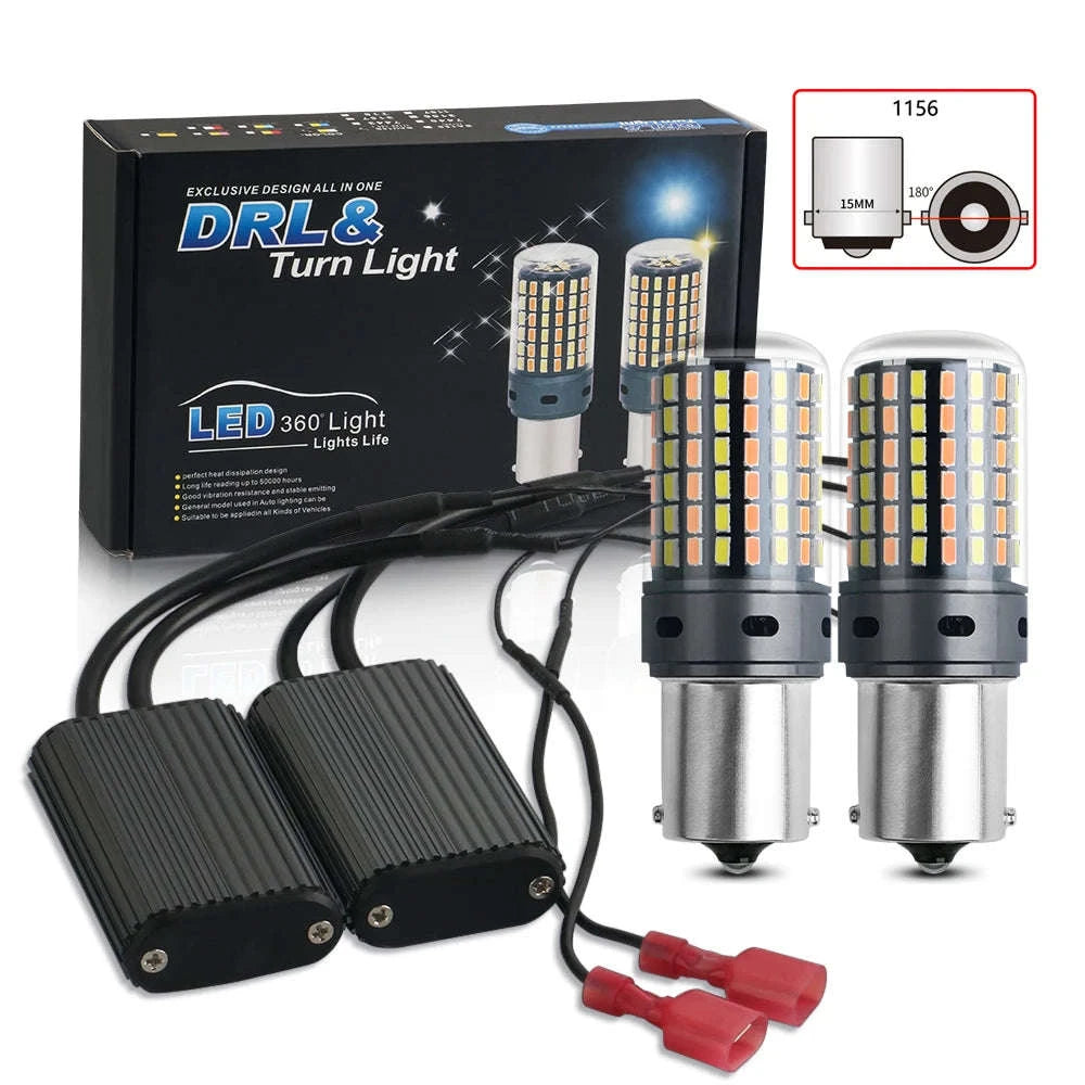 Canbus LED Turn Signal Bulbs Dual Color 12V 2-Pack-1156 BAU15S PY21W / White-Yellow