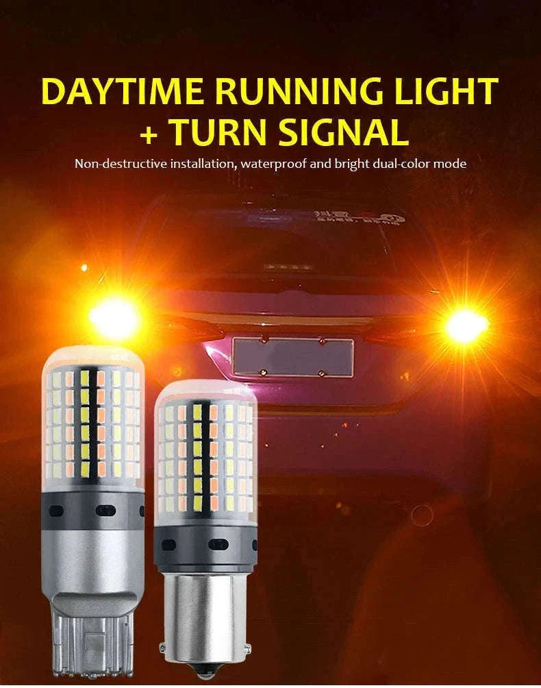 Canbus LED Turn Signal Bulbs Dual Color 12V 2-Pack-1156 BAU15S PY21W / White-Yellow