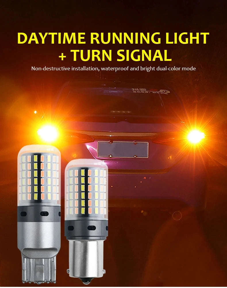 Canbus LED Turn Signal Bulbs Dual Color 12V 2-Pack-1156 BAU15S PY21W / White-Yellow