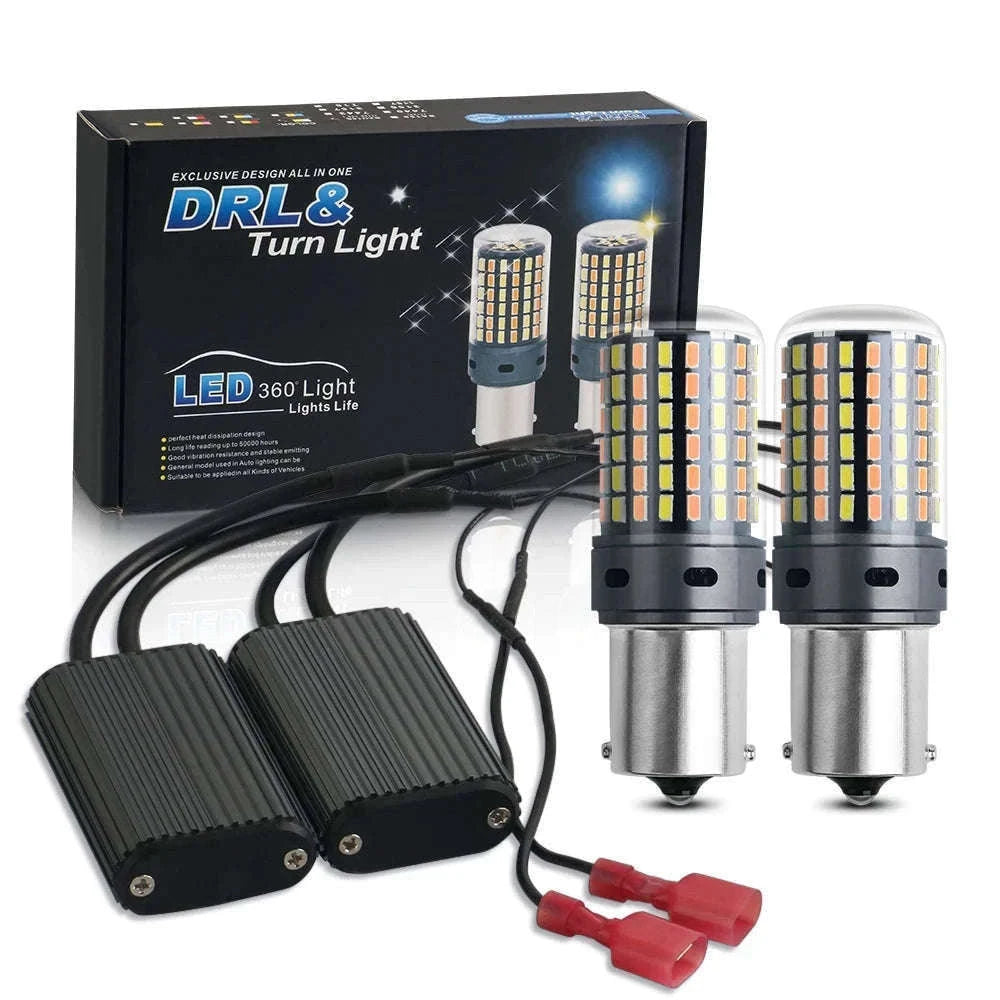 Canbus LED Turn Signal Bulbs Dual Color 12V 2-Pack-1156 BAU15S PY21W / White-Yellow