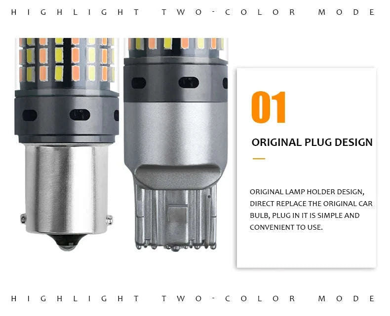 Canbus LED Turn Signal Bulbs Dual Color 12V 2-Pack-1156 BAU15S PY21W / White-Yellow