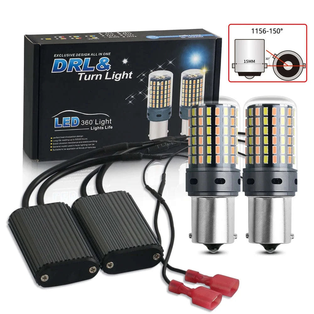 Canbus LED Turn Signal Bulbs Dual Color 12V 2-Pack-1156 BAU15S PY21W / White-Yellow