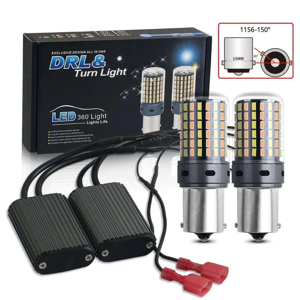 Canbus LED Turn Signal Bulbs Dual Color 12V 2-Pack-1156 BAU15S PY21W / White-Yellow
