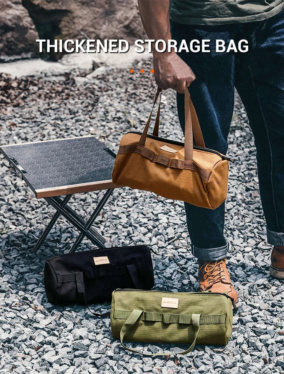 Canvas Camping Storage Bag for Tent Pegs and Small Gear-Army green
