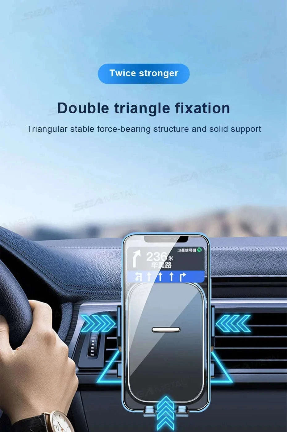 Car Air Vent Phone Holder 360-Degree Rotation Stable Phone Mount for 4.7-7.2in Smartphones-Long