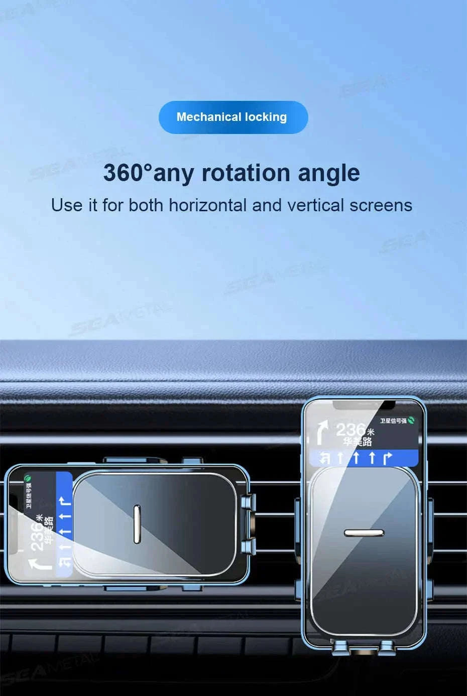 Car Air Vent Phone Holder 360-Degree Rotation Stable Phone Mount for 4.7-7.2in Smartphones-Long