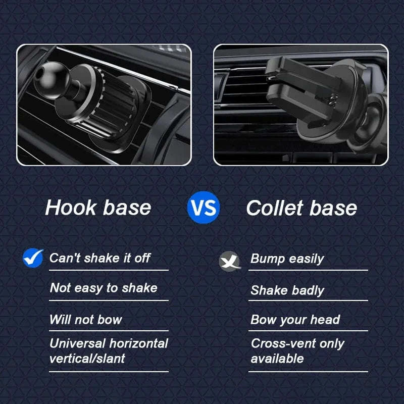 Car Air Vent Phone Holder Gravity Lock Hook Mount 360 Rotation-Long