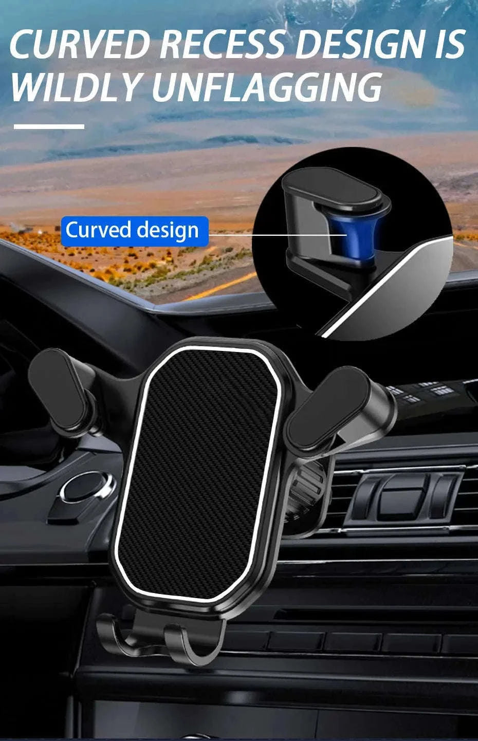 Car Air Vent Phone Holder Gravity Lock Hook Mount 360 Rotation-Long