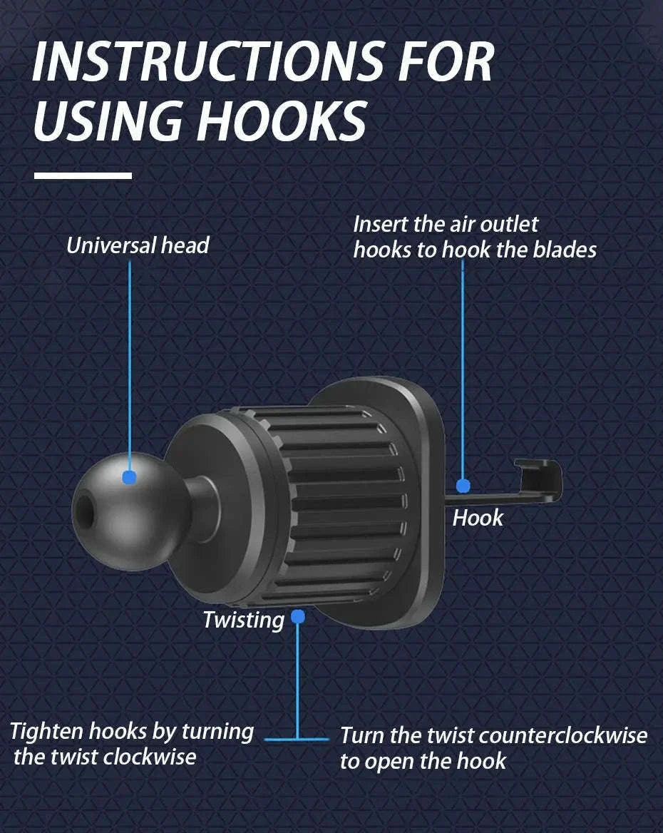Car Air Vent Phone Holder Gravity Lock Hook Mount 360 Rotation-Long
