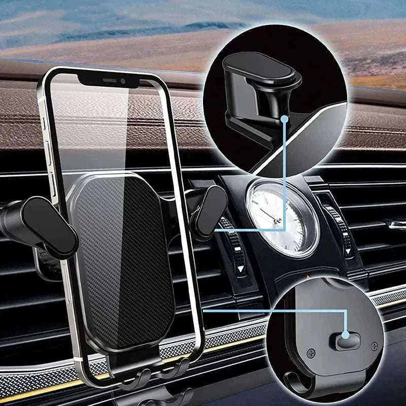 Car Air Vent Phone Holder Gravity Lock Hook Mount 360 Rotation-Long