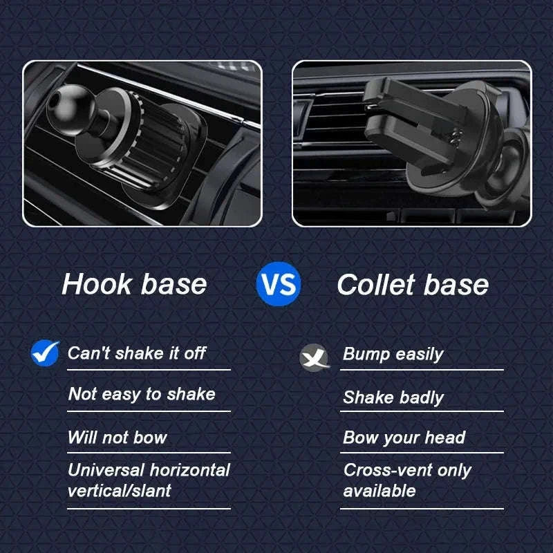 Car Air Vent Phone Holder Gravity Lock Hook Mount 360 Rotation-Long