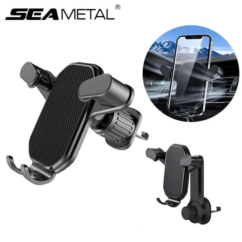 Car Air Vent Phone Holder Gravity Lock Hook Mount 360 Rotation-Long