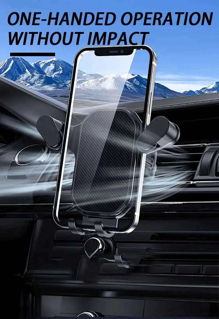 Car Air Vent Phone Holder Gravity Lock Hook Mount 360 Rotation-Long