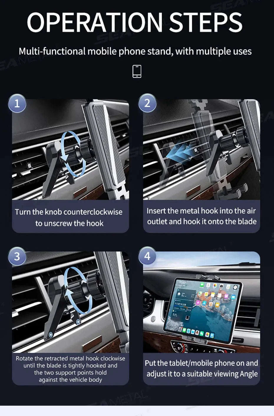 Car Air Vent Tablet Holder for 4.7-12.9 in Devices-1pc