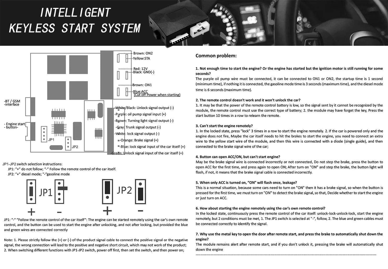 Car Alarm Keyless Entry & Remote Start System with Push Start-K5-9100(FT)