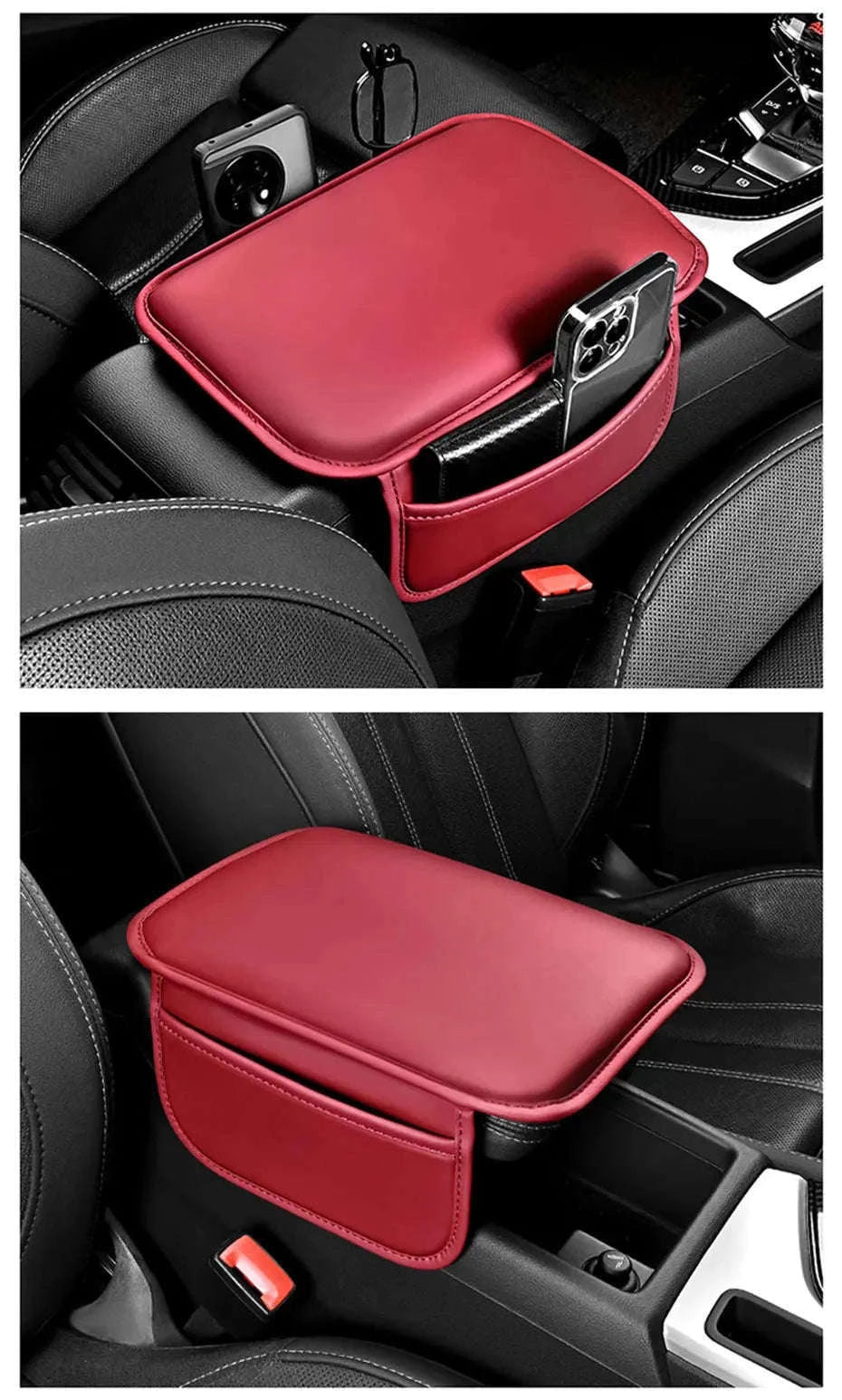 Car Arm Rest Extension Cushion with Storage Bag-Wine